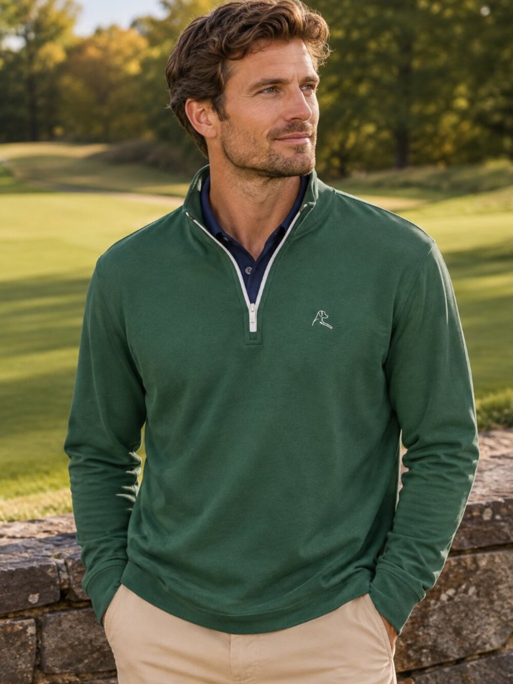 Rhoback Performance Quarter Zip Mens XL Green Golf Preppy Pullover 1393